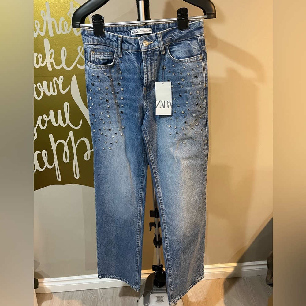Zara Blue Denim Jeans with rhinestones NWT